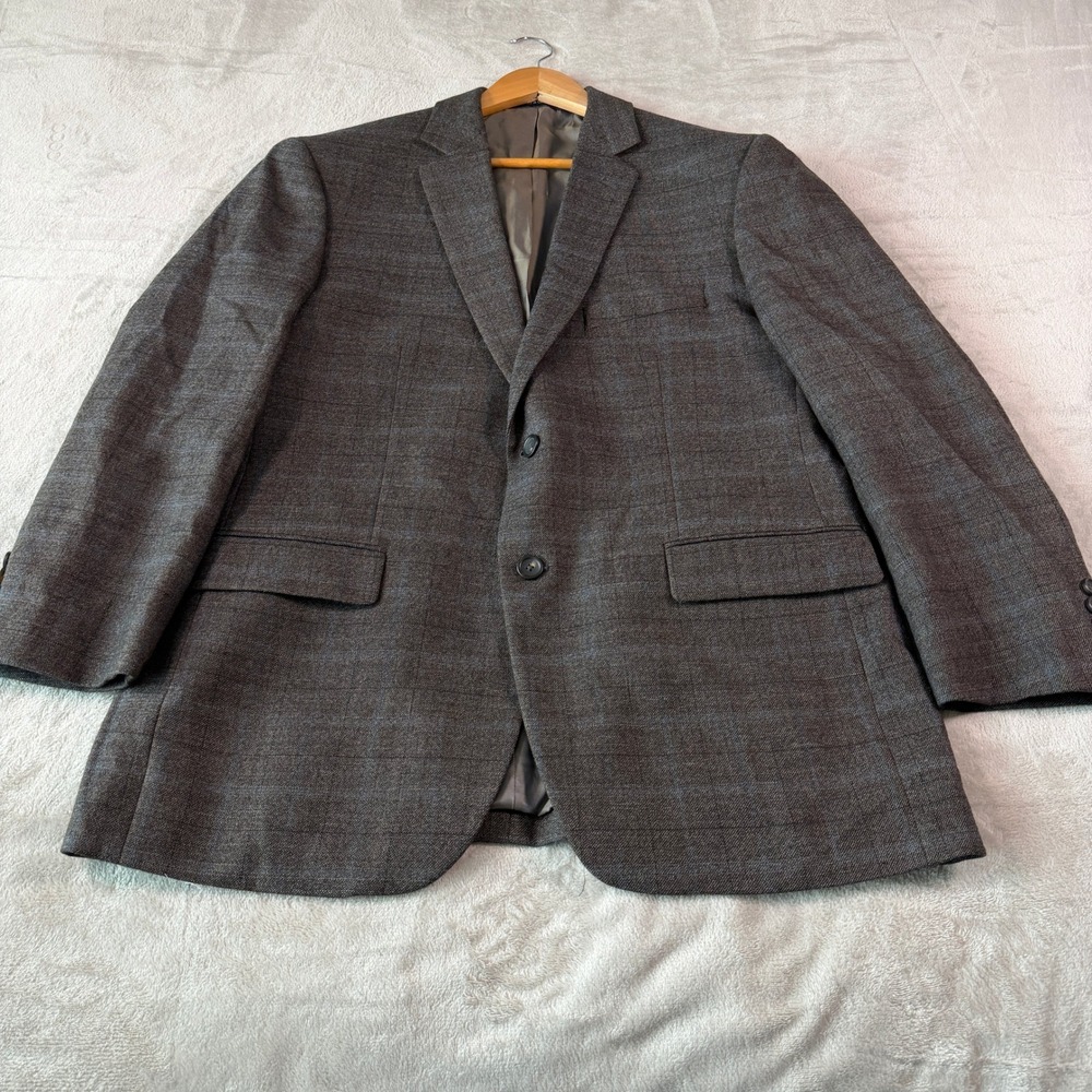 Pronto Uomo Platinum Blazer Mens 44R Classic Brown Blue Plaid Wool Sport Coat